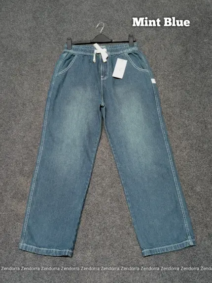 Semi Baggy Denim Trouser - "Mint blue" Color
