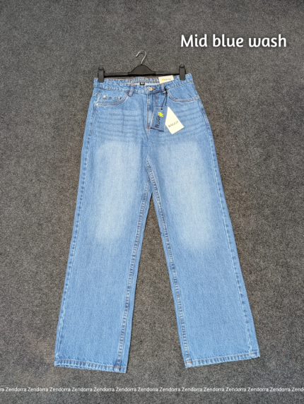 HashTag Semi Baggy Denim Pants -  Mid Blue Wash