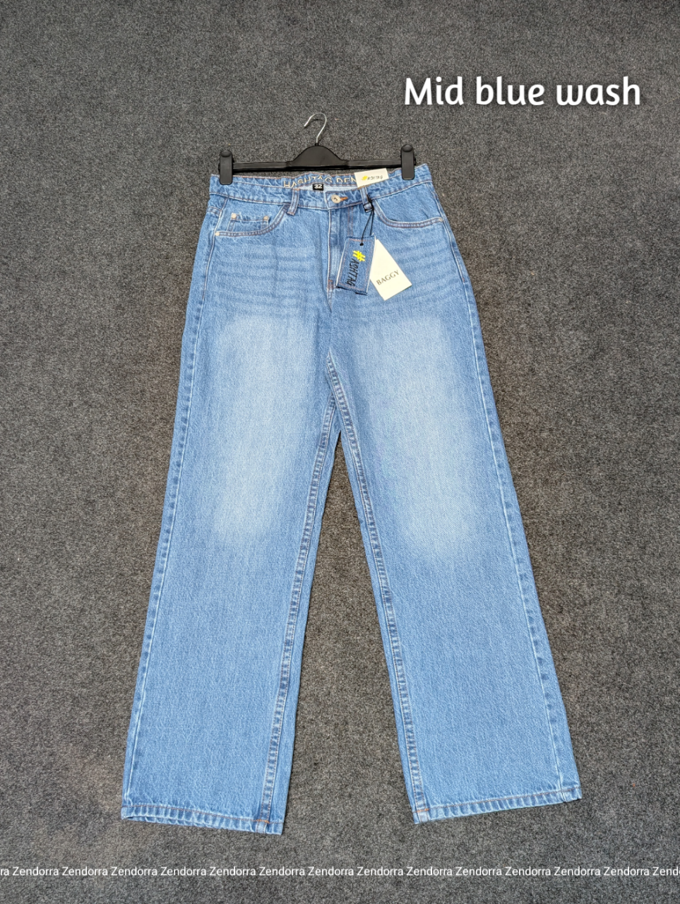 HashTag Semi Baggy Denim Pants - Mid Blue Wash