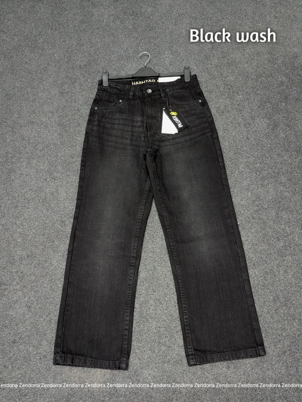 HashTag Semi Baggy Denim Pants - Black Wash