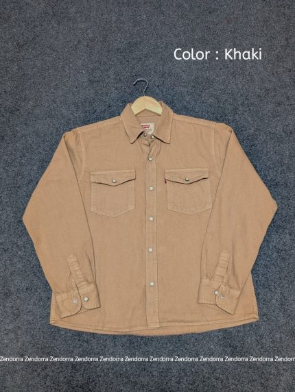 Boxy-Fit Denim Shirt "Khaki/Brown" Color