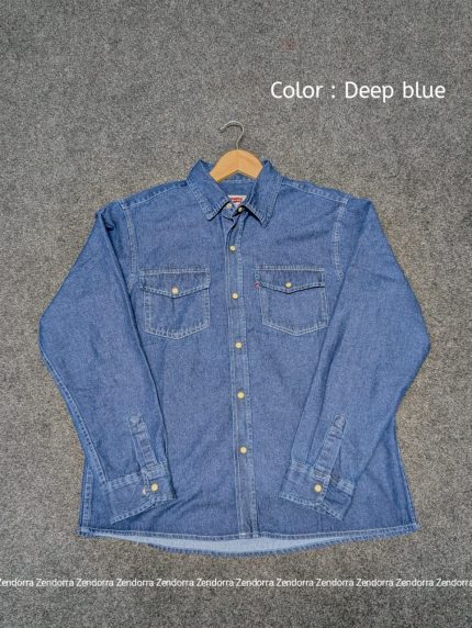Boxy-Fit Denim Shirt "Deep Blue" Color