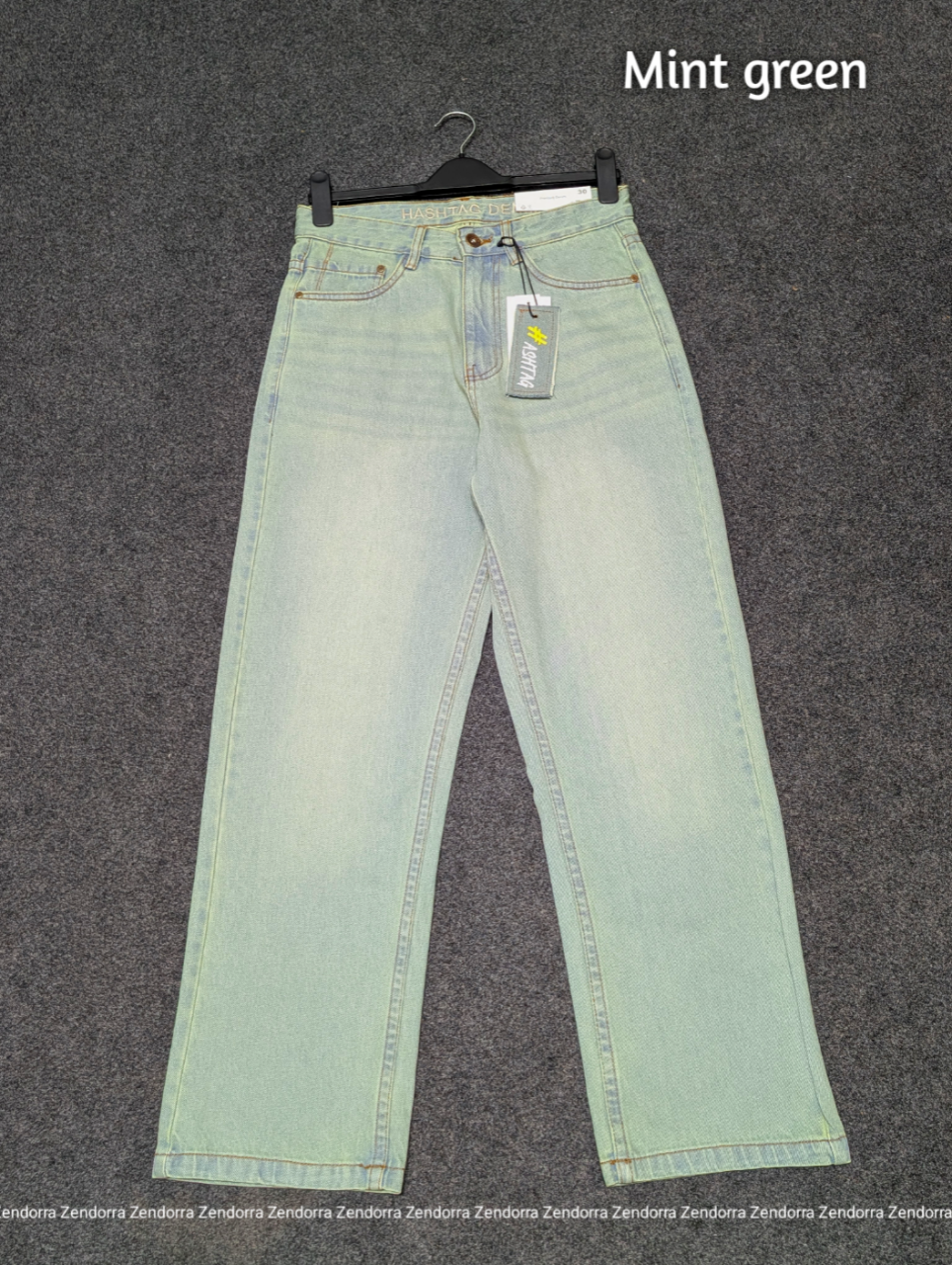 HashTag Semi Baggy Denim Pants - Mint Green